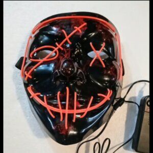 Purge Rave Party Red Light Up Stitches Scary LED MASK Costume Cosplay Halloween